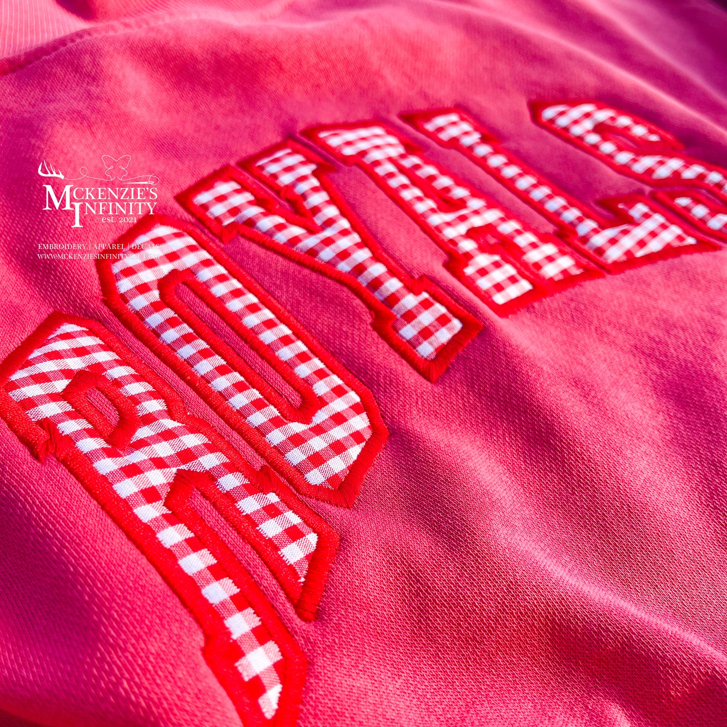 Custom Embroidered Gingham Mock Neck Sweatshirt, Personalized Team Sweatshirt, Custom Team Name