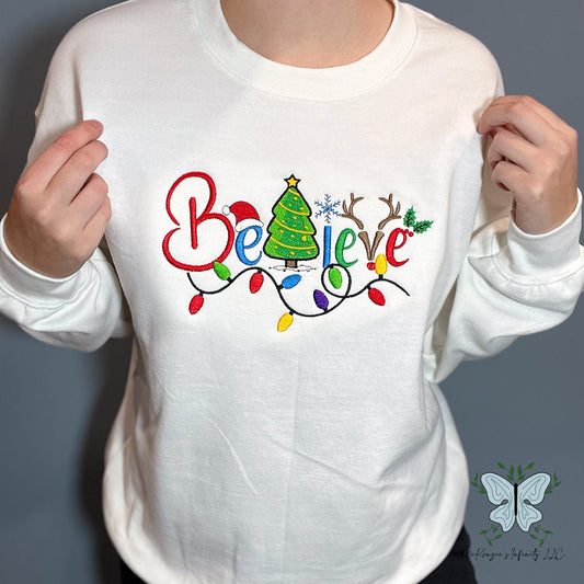 Believe Christmas Embroidered Crewneck/Hooded Sweatshirt