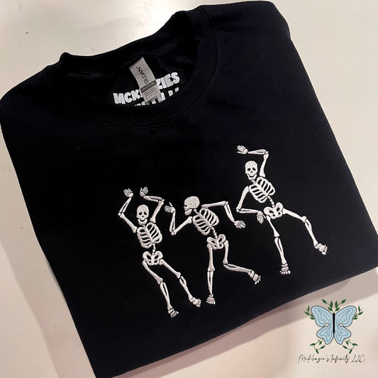 Black Skeleton Embroidered Crewneck