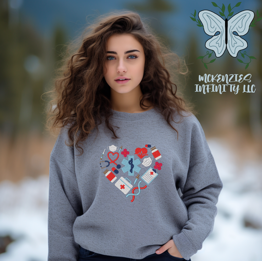 Nurse Heart Embroidered Crewneck Sweatshirt