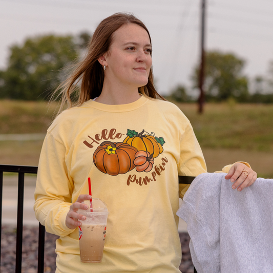 Hello Pumpkin Long Sleeve Graphic Shirt
