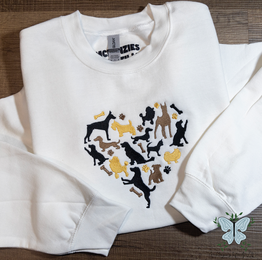 Dog Heart Embroidered Crewneck/Hooded Sweatshirt