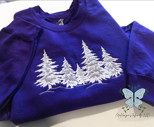 Winter Trees  Embroidered Crewneck Sweatshirt
