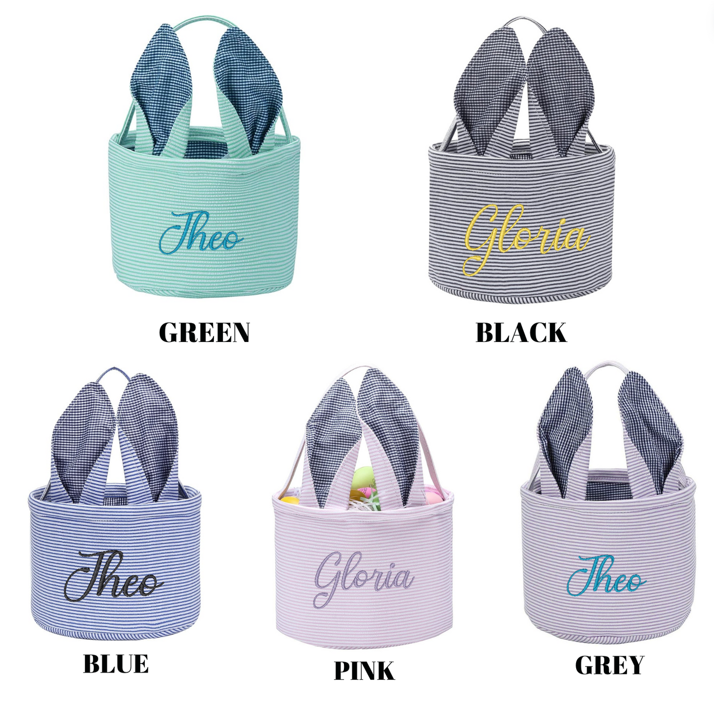 Personalized Embroidered Easter Bunny Ear Baskets