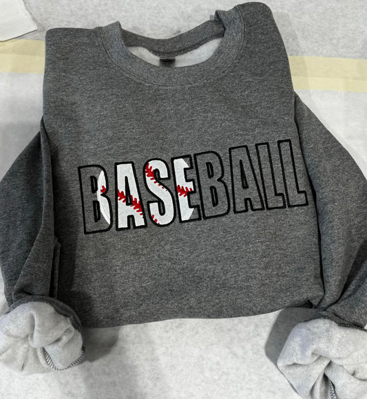 Baseball w/ Baseball Fill Dark Heather Grey Embroidered Crewneck Sweatshirt