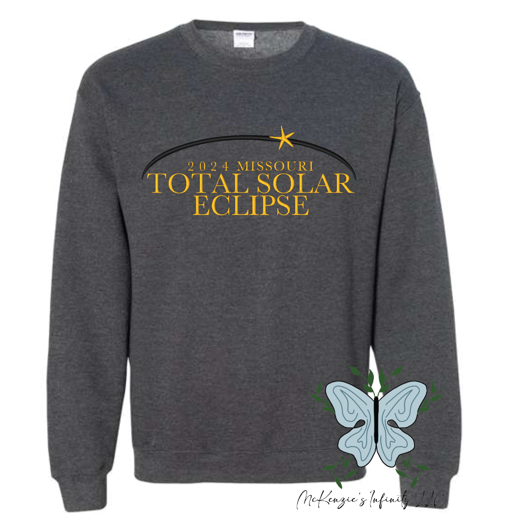 Personalized 2024 State Total Solar Eclipse Embroidered Crewneck Sweatshirt