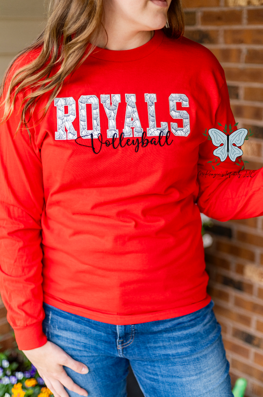 Royals Volleyball Applique Embroidered Long Sleeve Shirt