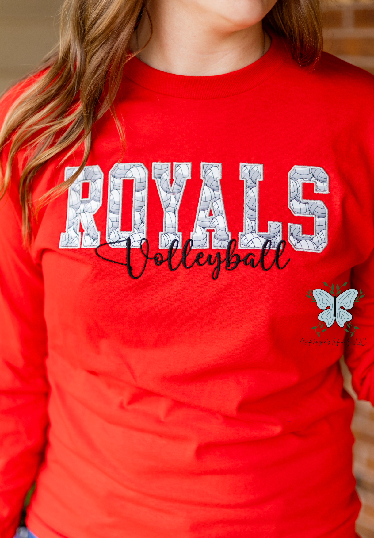 Royals Volleyball Applique Embroidered Long Sleeve Shirt