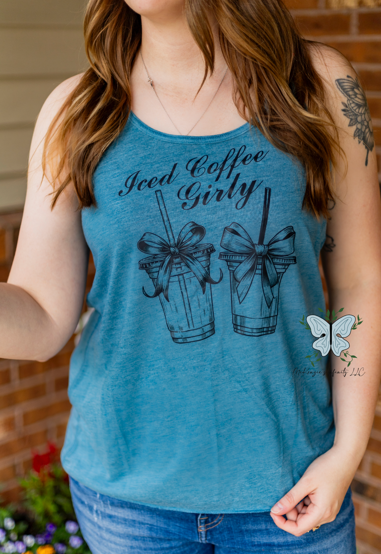 Iced Coffee Girly Coquette Deep Teal Racerback Women's Tank Top