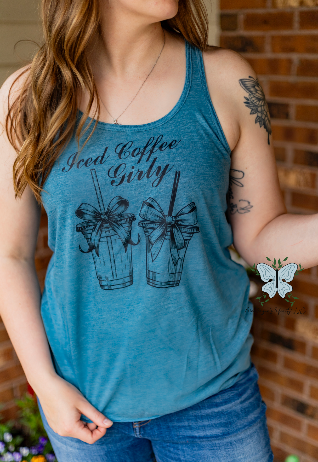 Iced Coffee Girly Coquette Deep Teal Racerback Women's Tank Top