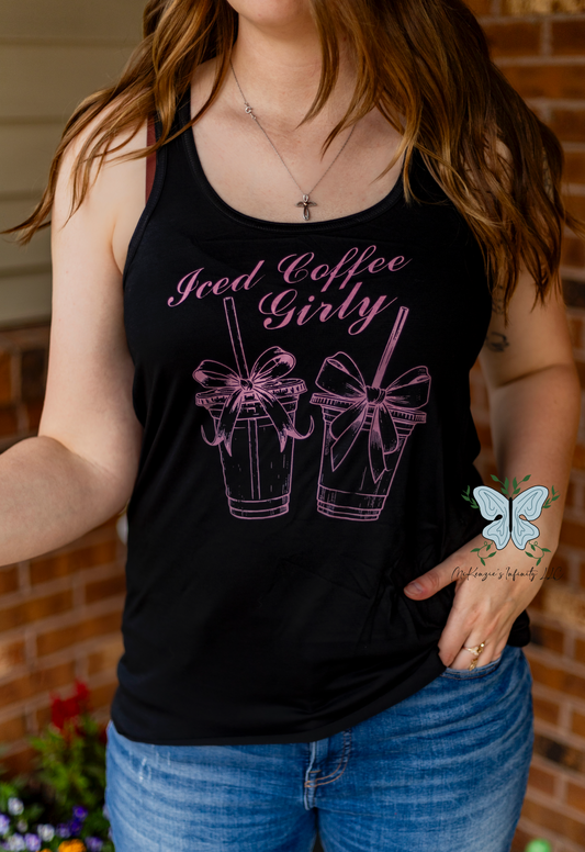 Iced Coffee Girly Coquette Black Racerback Women's Tank Top