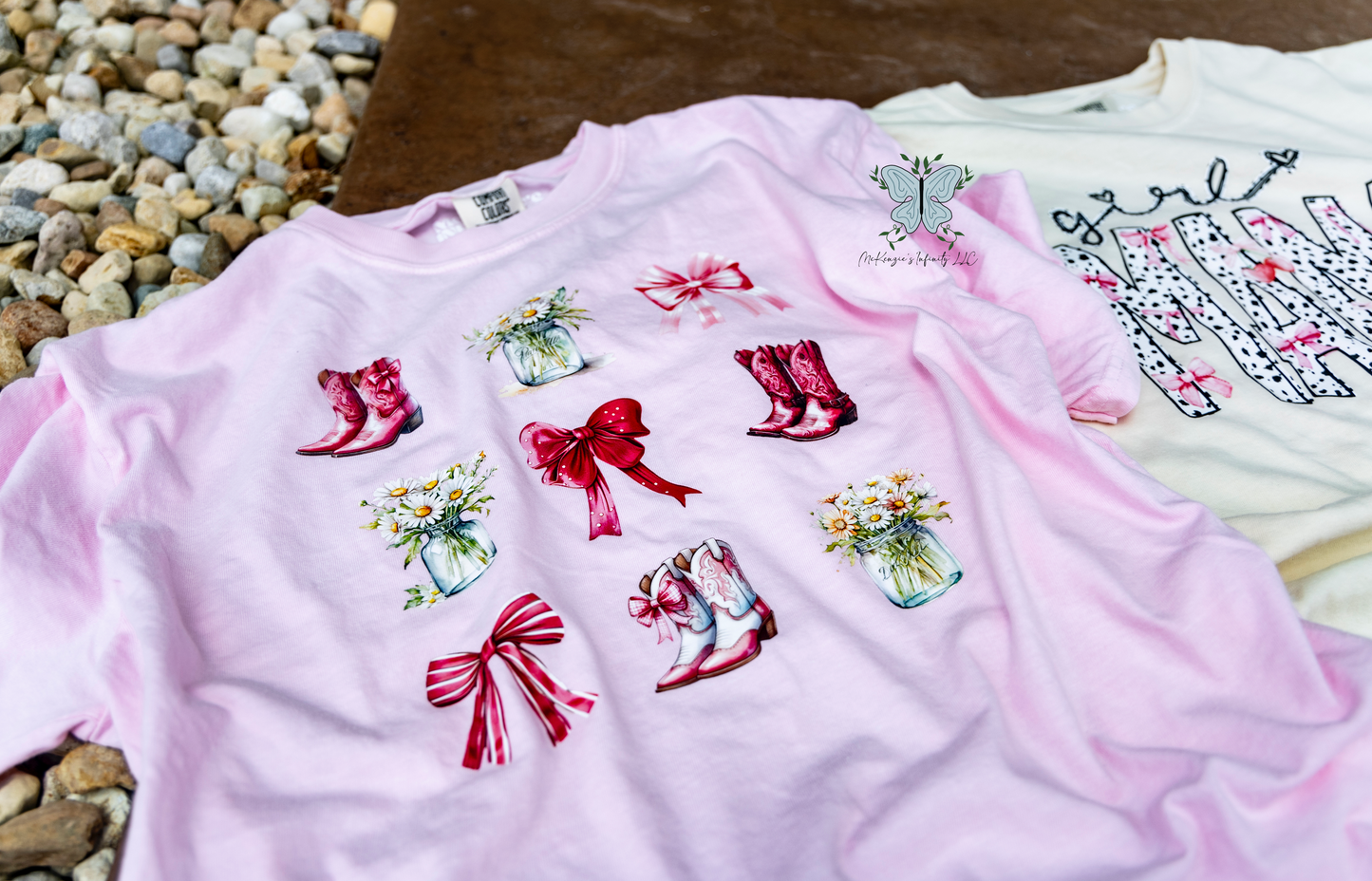 YOUTH Western Bows & Boots Coquette Comfort Colors Blossom Pink T-shirt/Short Sleeve Shirt