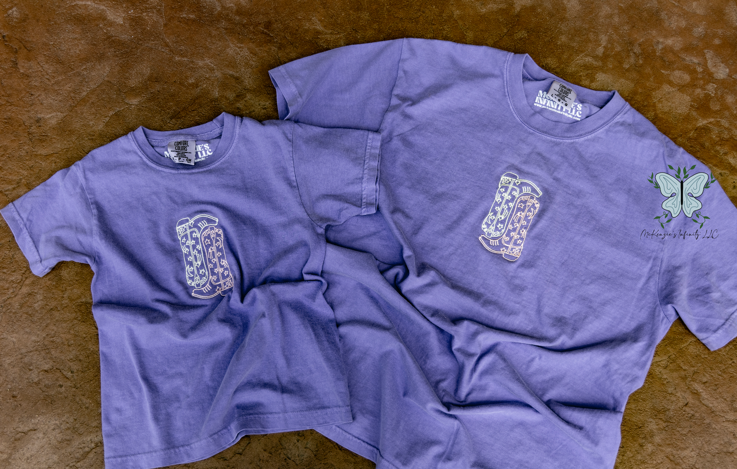 Knockin' Boots Violet Embroidered Comfort Colors T-shirt/Short Sleeve Shirt