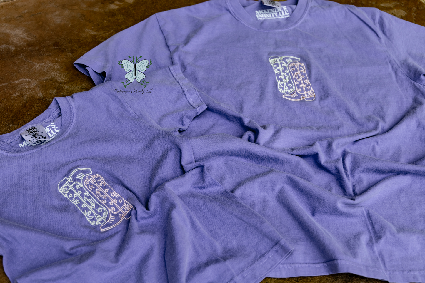 Knockin' Boots Violet Embroidered Comfort Colors T-shirt/Short Sleeve Shirt