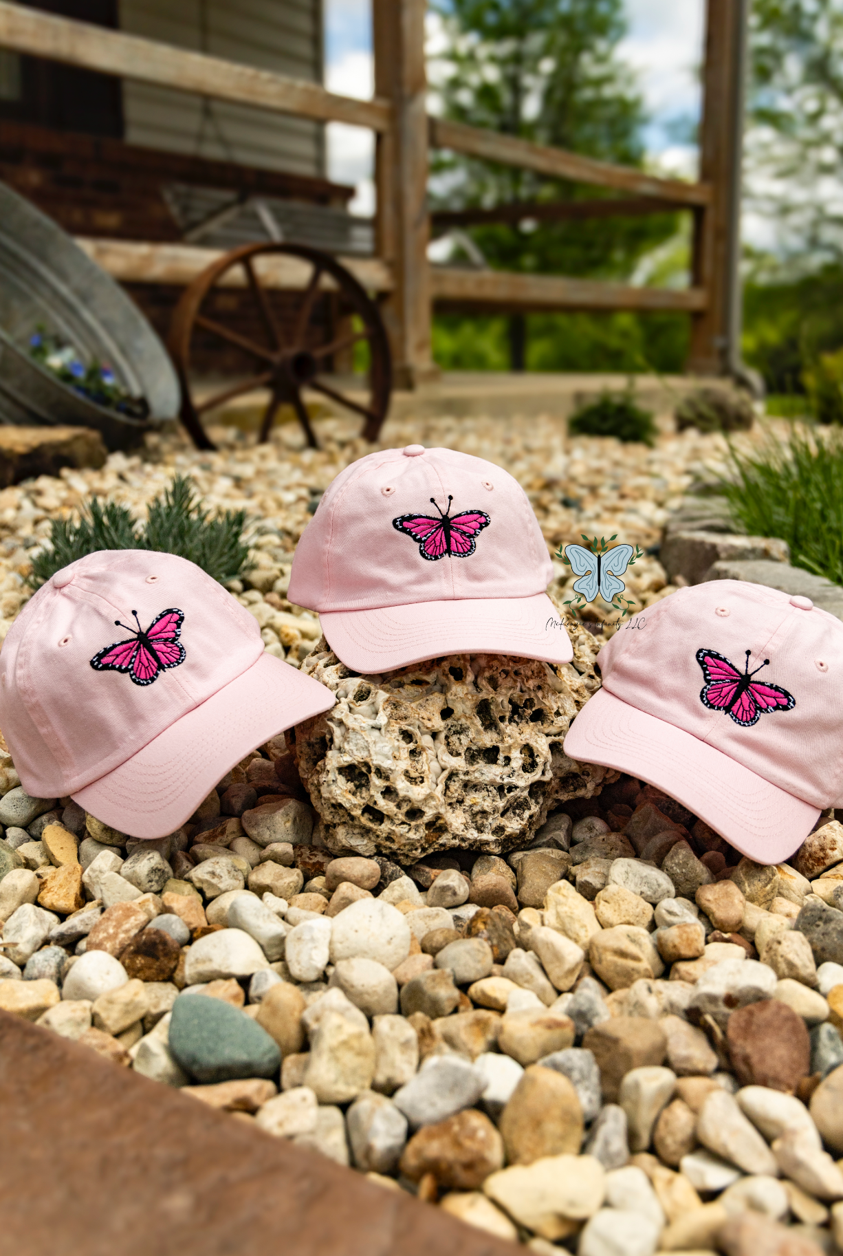 YOUTH Pink Butterfly Embroidered Dad Cap/Hat