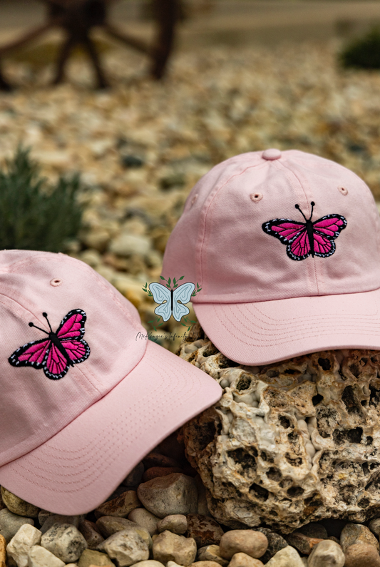 YOUTH Pink Butterfly Embroidered Dad Cap/Hat