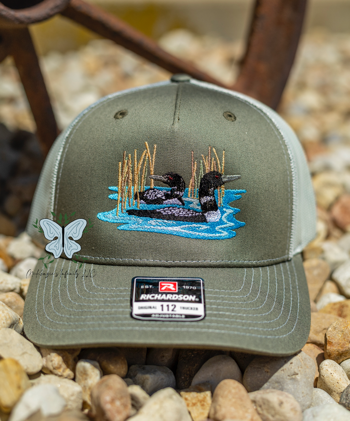 Two Loon Ducks In Reeds Embroidered Richardson 112 | 6 Panel Trucker Cap/Hat