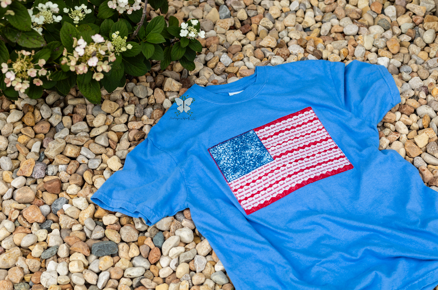 American Flag 3D Floral Embroidered T-Shirt/Tee