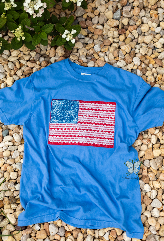 American Flag 3D Floral Embroidered T-Shirt/Tee