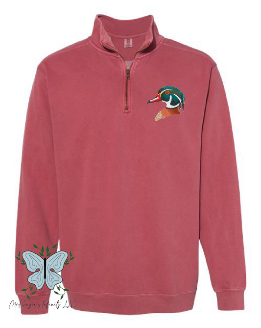 Wood Duck, Duck Hunting Comfort Colors Quarter Zip Pullover