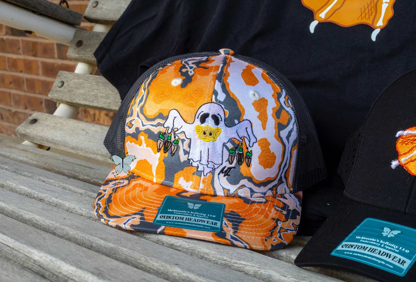 "Remi" Duck Hunting Ghost - Embroidered No Boundaries Orange Trucker Hat/Cap