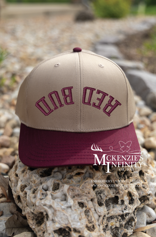 RED BUD (MAROON) Upside Down Two-Toned Embroidered Mascot Hat/Cap (Dallas Style)