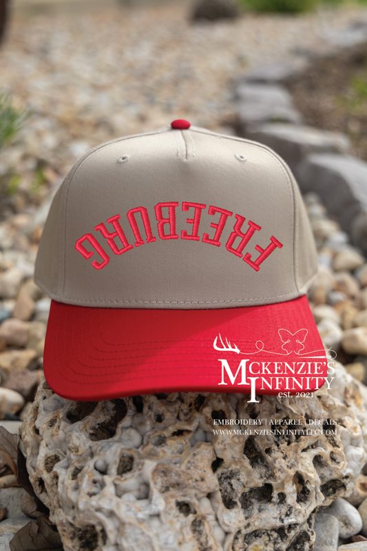 FREEBURG (RED) Upside Down Two-Toned Embroidered Mascot Hat/Cap (Dallas Style)