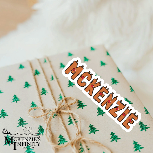 Reindeer Personalized Christmas Name Stickers – 4-Inch Custom Printed Holiday Labels