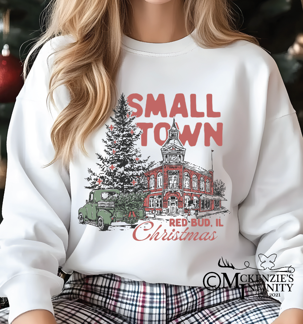Small Town Red Bud, IL Christmas Long Sleeve Graphic Crewneck Sweatshirt ©️