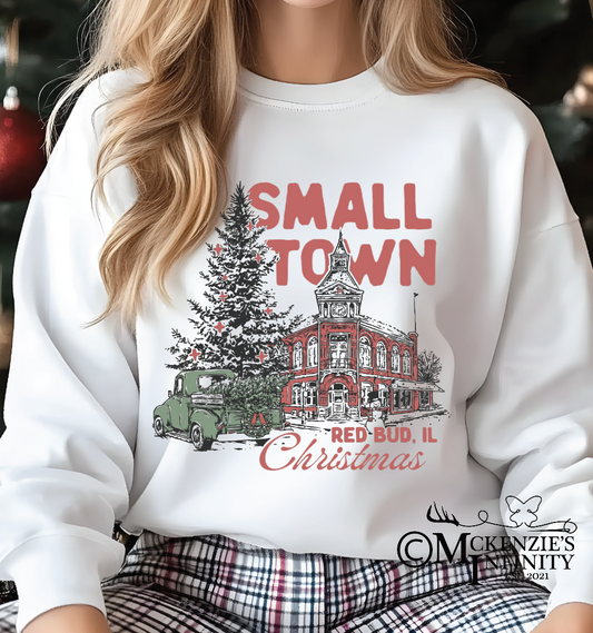 Small Town Red Bud, IL Christmas Long Sleeve Graphic Crewneck Sweatshirt ©️