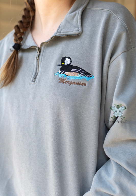 Merganser Duck, Duck Hunting Comfort Colors Quarter Zip Pullover