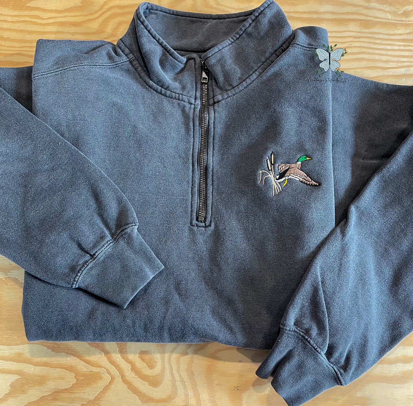 Mallard Duck Flying Hunting Embroidered Comfort Colors Quarter Zip Pullover