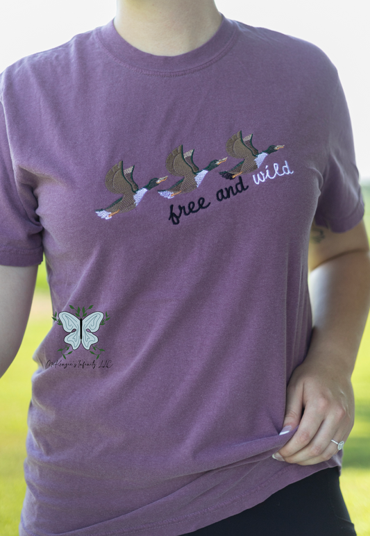 Free & Wild Mallard Trio Embroidered Comfort Colors T-Shirt