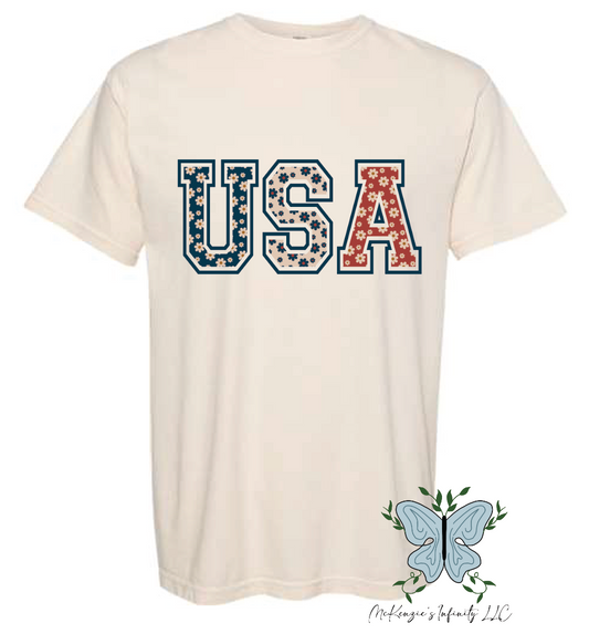 USA FLORAL- IVORY COMFORT COLORS TEE/SHIRT