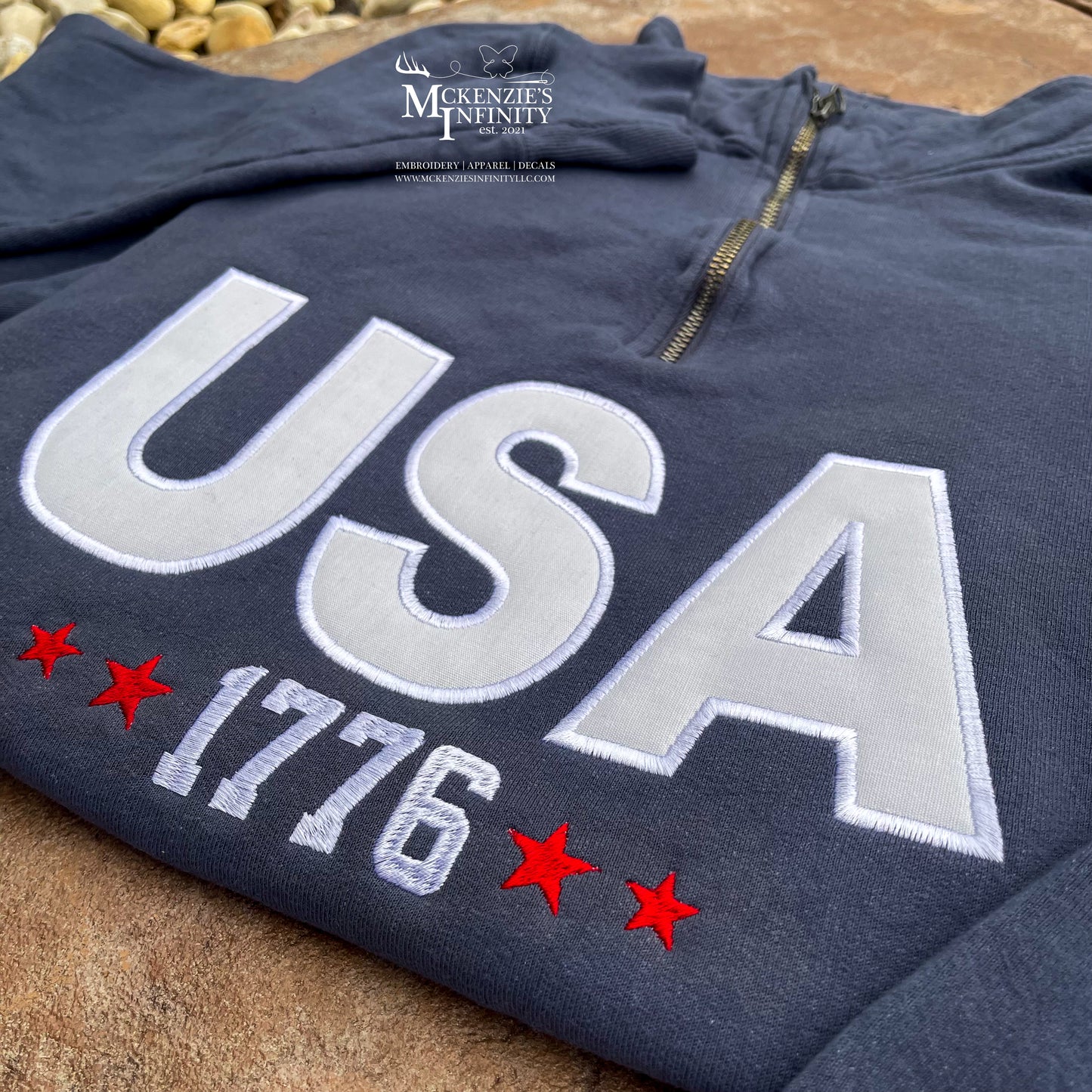 USA Embroidered Quarter Zip Sweatshirt | Comfort Wash 1776 Pullover