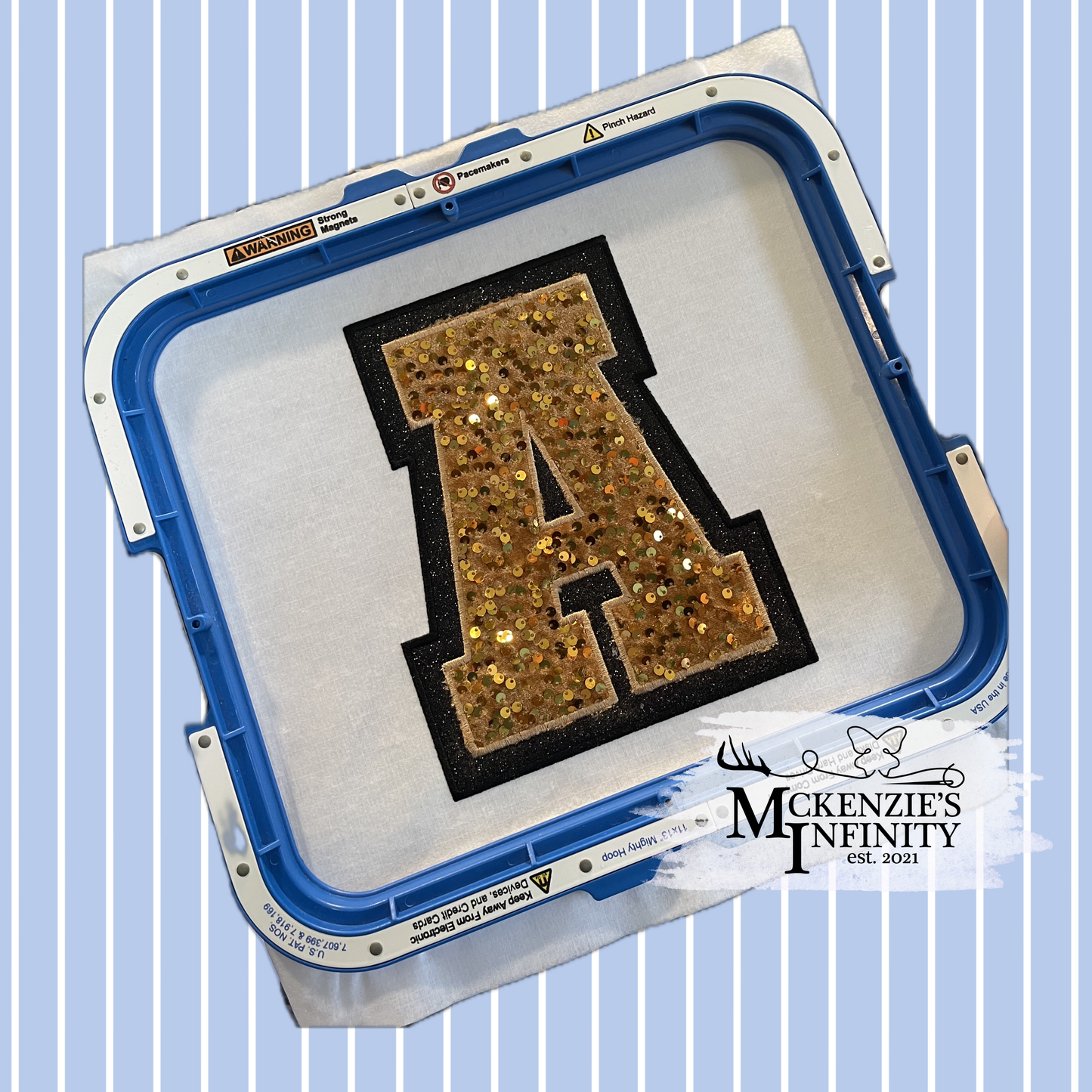 Varsity A Double Applique Satin Stitch Sequin Applique Embroidery Design, Lettered Embroidery Machine File