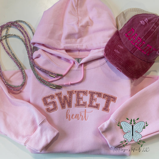 Sweet Heart Pink Embroidered/Vinyl Hooded Sweatshirt