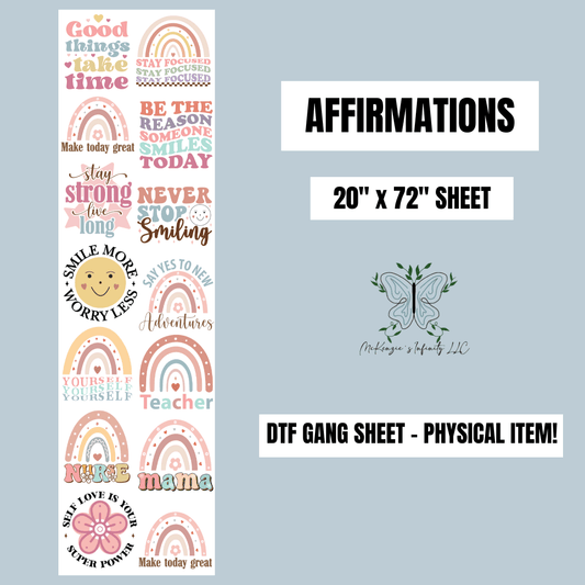 AFFIRMATIONS PRE - MADE 20"x72" DTF GANG SHEET - McKenzie's Infinity