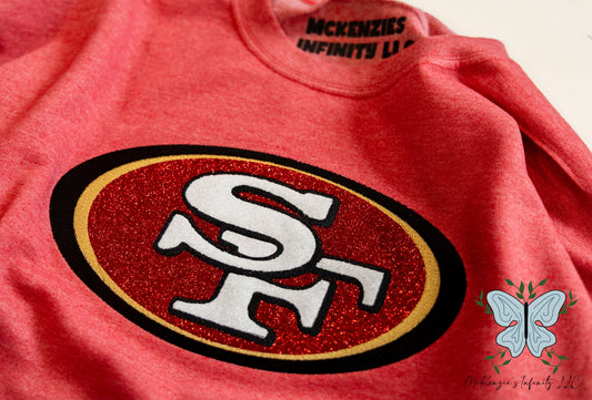 (LARGE) San Francisco 49ers Glitter Embroidered Crewneck Sweatshirt! - Ready To Ship - McKenzie's Infinity